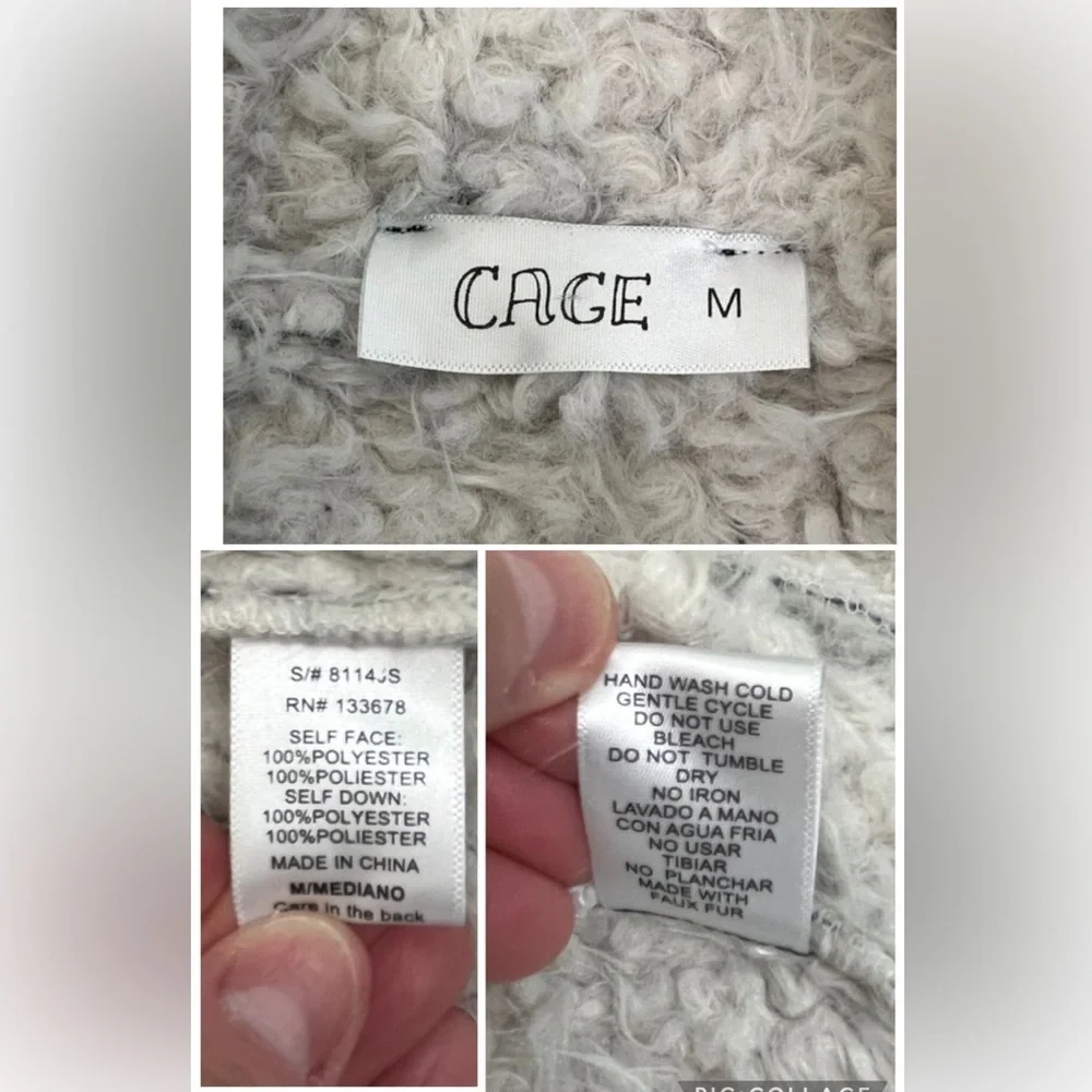 CAGE Black Faux Suede Sherpa Moto Jacket Medium Asymmetrical Zip Biker Coat